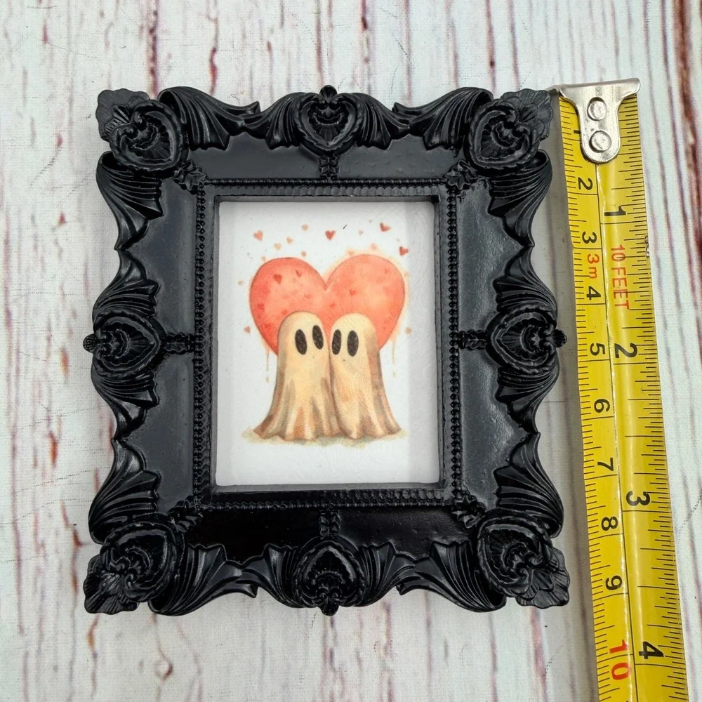 Ghost Love Heart Art Print Ornate Black Resin Frame Gothic Spooky Decor